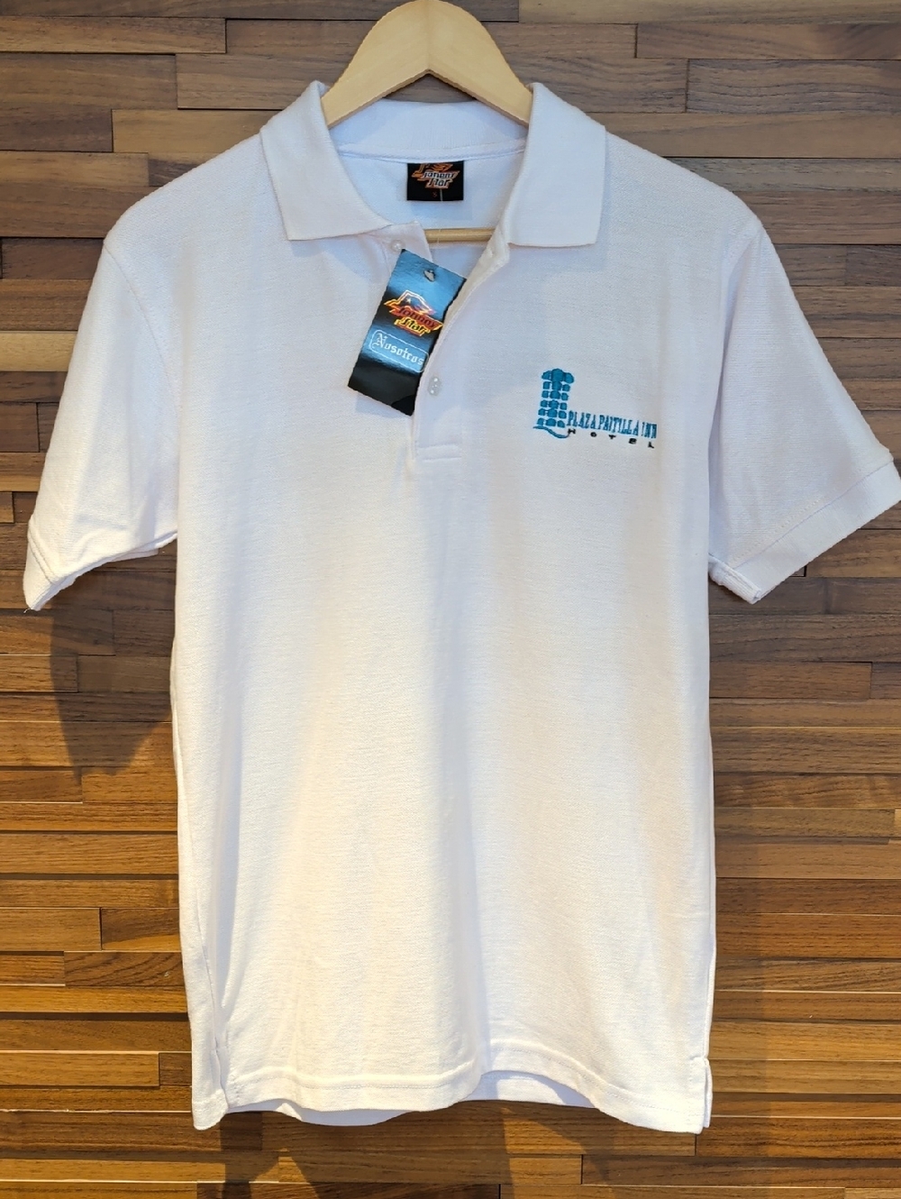 Men's White Polo with Teal Embroidered Logo